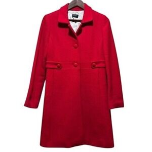 J. Crew Lady Day‎ Red Wool Blend Button Front classic Top Coat Women Size 4